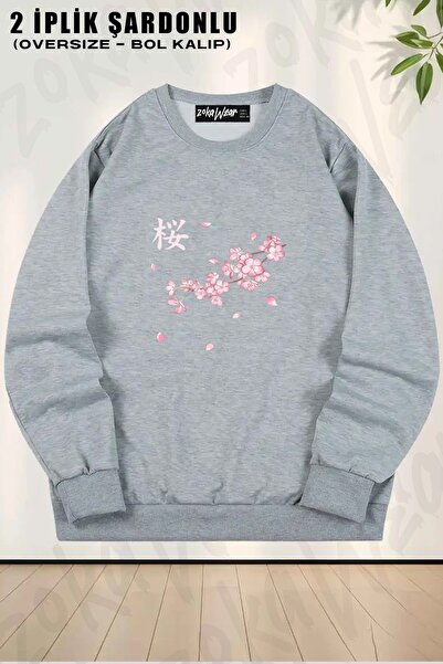ZOKAWEAR Unisex Sakura Cherry Blossoms cu imprimeu supradimensionat guler rot...