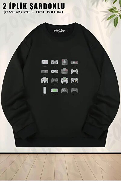 ZOKAWEAR Φούτερ Unisex Geek Gaming Controllers με τύπωμα oversized με λαιμόκοψη