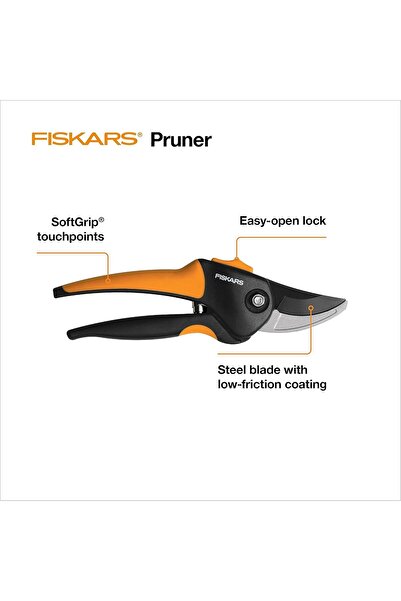 FiSKARS 79436997J 79436997 مقص تقليم جانبي ناعم، أسود/برتقالي