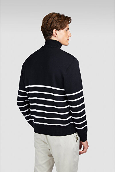 PAUL&SHARK Men's Mock Neck Long Sleeve Line Patterned Long Sleeve Blue Knitwear 15311142-212