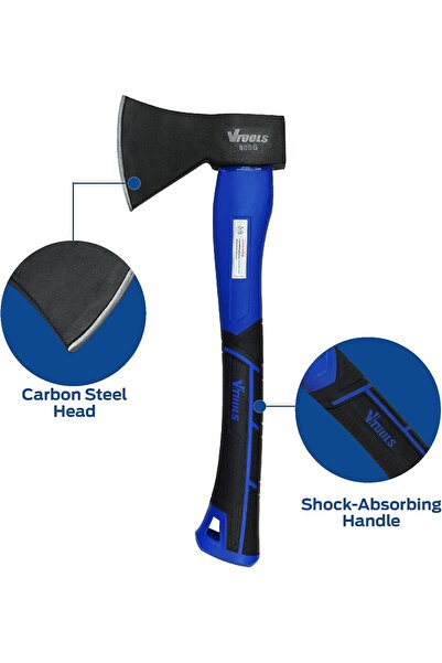 VTOOLS فأس تقطيع من الفولاذ الكربوني، 36.75 سم، مقبض من الألياف الزجاجية، أسود/أزرق، 1.25 كجم