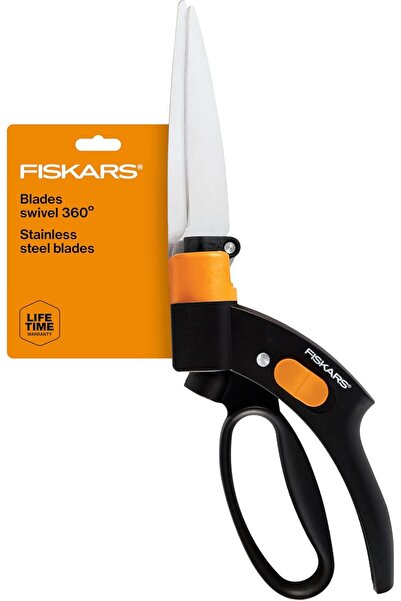 FiSKARS مقصات عشب شير إيز، 5 بوصات من الفولاذ المقاوم للصدأ، تدور 360 درجة، لون أسود