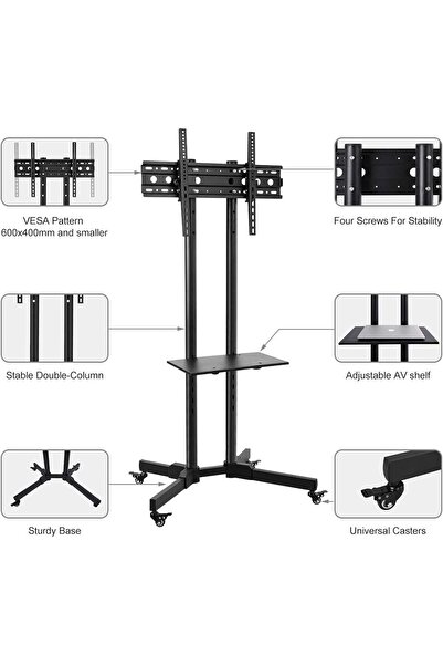 Chulovs Mobile Rolling TV Cart with Lockable Wheels for 32-75inch LED Screen AV Carts & Stands