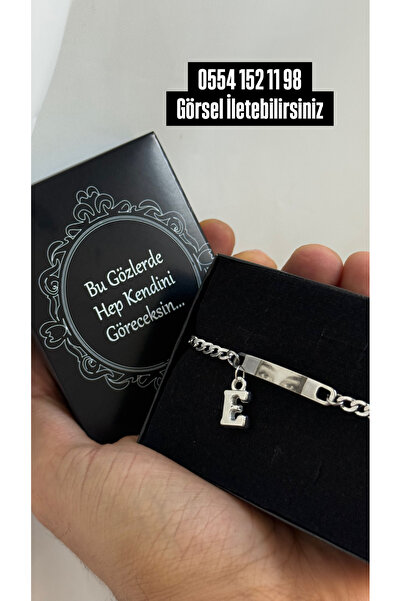 Çelik Harf Charmlı Göz Baskılı Bileklik - En Güzel Hediye