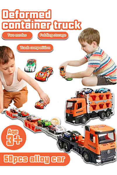 Generic alloy car track toy set with catapult, foldable racing tracks & parking slots ( 50pcs alloy cars )