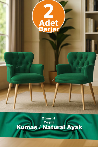 LOVİSSE HOME Zümrüt Yeşili kapitone Chester Berjer Tekli Koltuk - Sandalye - Puf