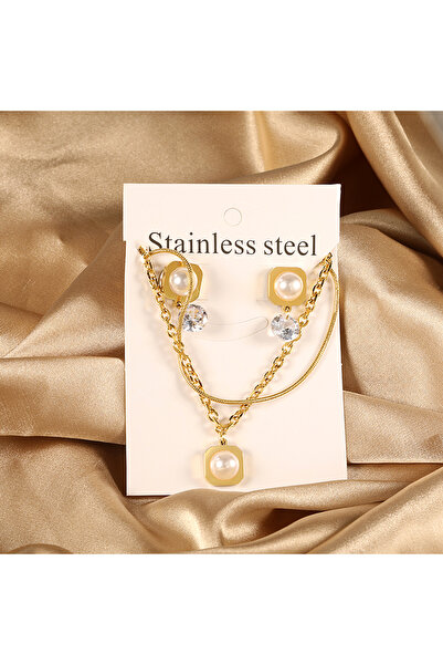 Choice 1 Wedding Jewelry Sets For Women Imitatiom Pearl Stainless Steel Gold Plated Pendant Necklace And H.