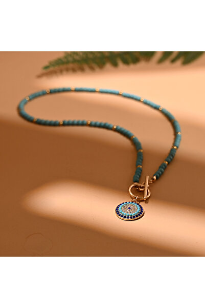 Choice 23ky310-blue 2.4mm قلادة تشوكر حجرية ملونة للنساء قلادة دائرية ساحرة ش...