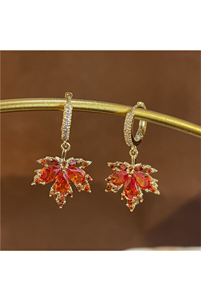 Choice WD1178-1 French Vintage Crystal Zircon Red Maple Leaf Earrings for Wom...