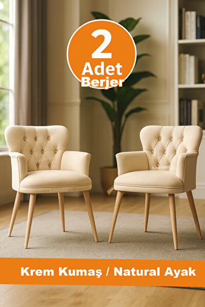 LOVİSSE HOME 2 Adet Krem Diva Berjer Tekli Koltuk – Ofis / Salon / Balkon – Bekleme, Güzellik Merkerizi