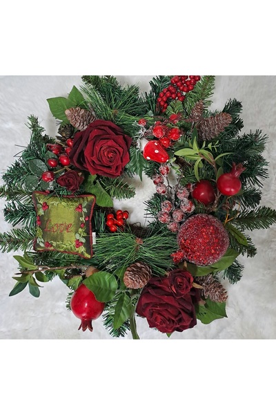 Flowersbymeral BORDO NARLI GÜLLÜ KAPI SÜSÜ