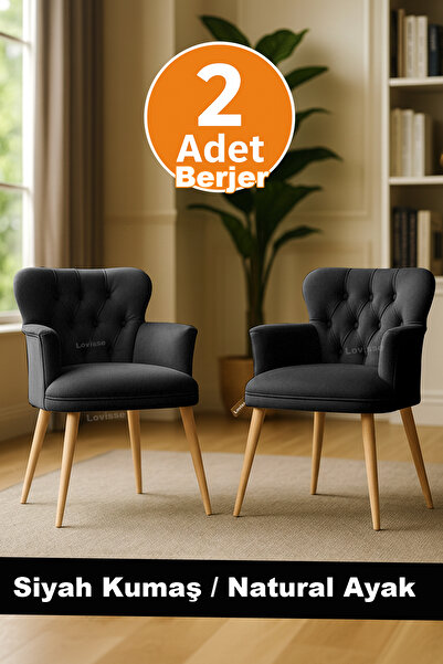 LOVİSSE HOME Siyah 2 Adet Berjer Tekli Koltuk – Ofis / Salon / Balkon – Bekle...