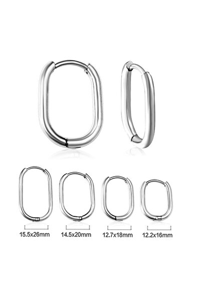 Choice 18mm silver LUXUSTEEL 2PCS Stainless Steel Oval Hoops Earrings For Women Men Gold Silver Color Rock