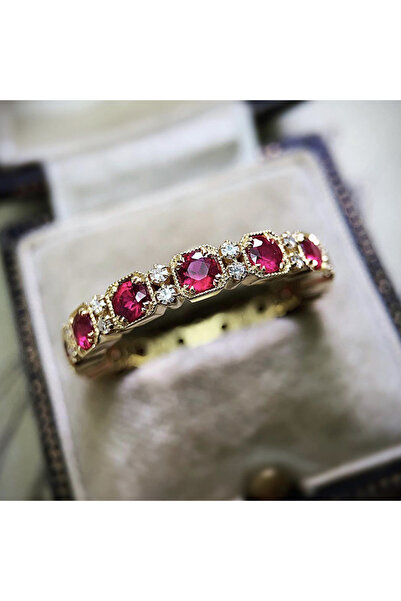 Choice 10 خواتم أصابع من Huitan F1062 باللون الأحمر الوردي من الزركونيوم المك...