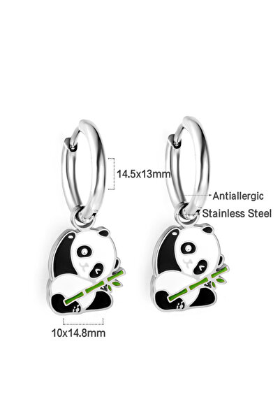 Choice Other 690 LUXUKISSKIDS Fashion Cute Black and White Panda Earring Stainless Steel Silver Color Round