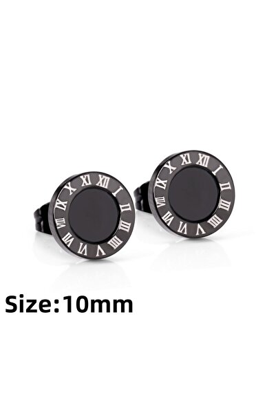 Choice 0600BB LUXUKISSKIDS Roman Numerals Men's Earrings Gothic Black Studs Steel Korean Fashion For Women