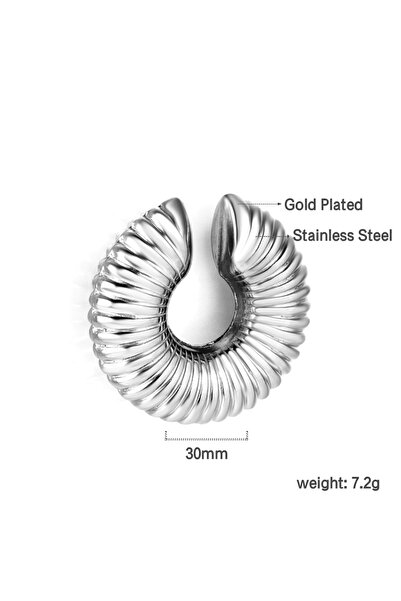Choice EA593101S LUXUSTEEL 1 Piece Stainless Steel Clip Earring Without Piercing for Women Hammered Round C