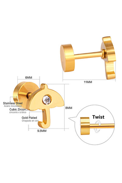 Choice 125G LUXUKISSKIDS Cute Umbrella Shape Rhinestone Stud Earrings for Girls Stainless Steel Anti-allerg