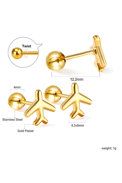 Choice Airplane 1pair Trending Ear Stud Love Heart Shape Butterfly Gold Color Stainless Steel Piercing Fema