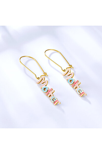 Choice Gold LUXUSTEEL GoldColor Long Hoop Letters Earrings Stainless Steel Jewelry Colorful Mother Letter E