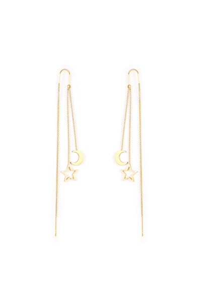Choice gold LUXUSTEEL 2021 Star Moon Drop Earrings For Women Trendy Style Gold Color Stainless Steel Long C