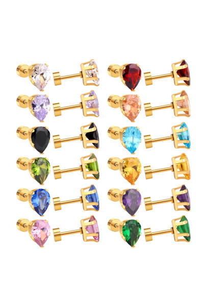 Choice 6MM 60210G LUXUKISSKIDS 12pairs/Lots 6MM Water Drop Shape Stainless Steel Earrings Cubic Zirconia Sc