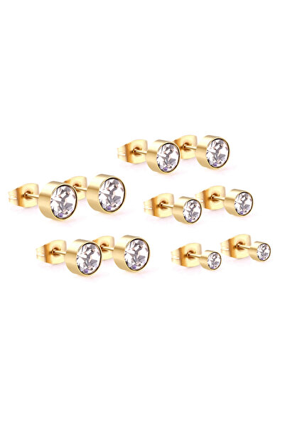 Choice gold sets LUXUKISSKIDS 5pair/lot Round Zircon Stud Earring Set Stainless Steel Earings Brinco Pierci