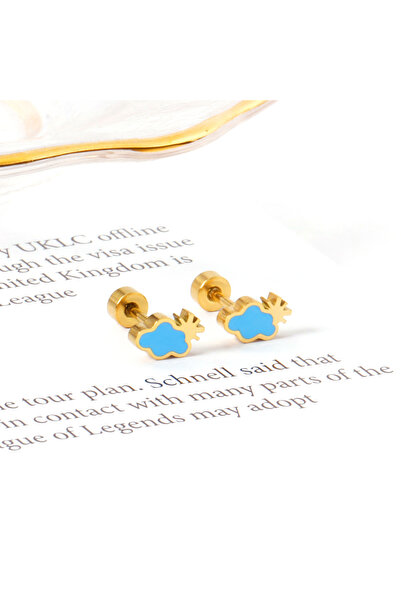 Choice EA618801G Cute Stainless Steel Screw Back Ear Studs, Gold-plated Rainbow Strawberry Cloud Earrings f