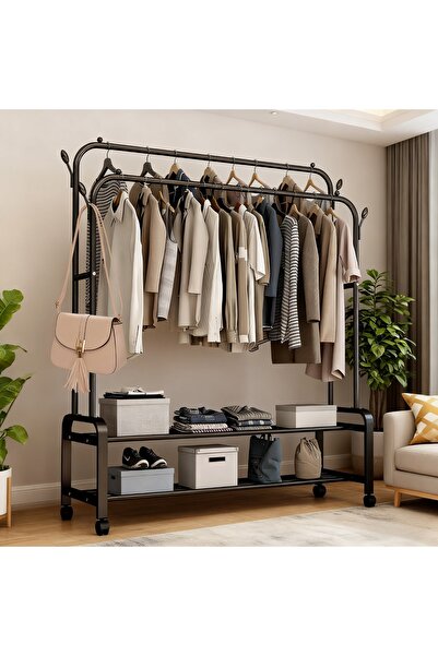 Roam shop 110cm double-rail wheeled clothes rack,portable metal clothes rack,...