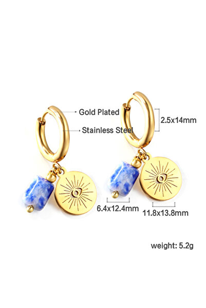 Choice 717DG LUXUSTEEL Stainless Steel Green Pink Zircon Stone Hoops For Women Geometric Oval Coin Fan Eye