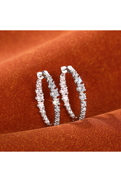 Choice E3605 Huitan Dazzling Round Cubic Zirconia Hoop Earrings for Women Exquisite Circle Earrings Silver