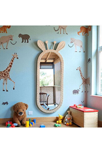 Natura Mia NATURAMİA Rattan Bambu Zürafa Model Boy Aynası , 35x85cm, Duvar Aynası, Bebek Çocuk Odası