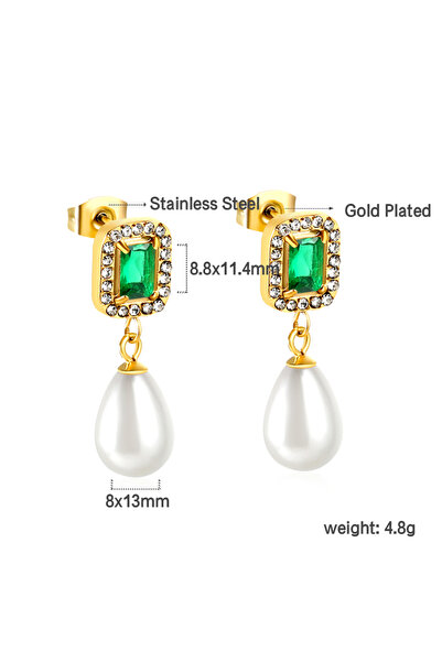 Choice 862 LUXUKISSKIDS Vintage Green Crystal Zircon Earrings Minimalist Drop Elegant Luxury Fake Pearl Wat