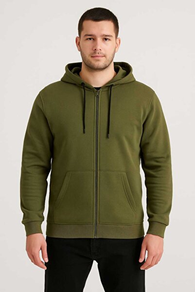 ANATOLIATEKSTILE Men's Hooded – Casual Streetwear Style, With Zipper and Adjustable Drawstring