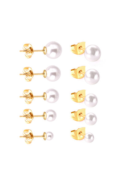 Choice Light Yellow Gold Color 10Pair Imitation Pearl Stud Earrings 316L Stainless Steel Hypoallergenic No