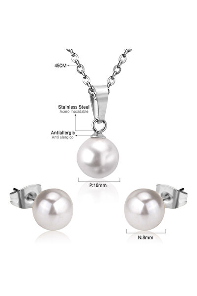 Choice 14 Retro Pearl Stainless Steel Earring Necklace Set Cubic Zirconia Gold Plated Jewelry Sets For Wome