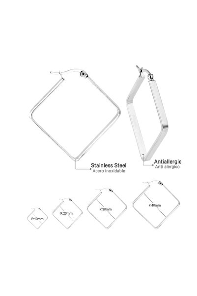 Choice 20mm silver LUXUSTEEL Big Suqare Hoop Earrings For Women Stainless Steel Geometirc Statement Earring