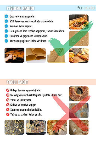 Paprulo 100 Adet Fırın Pişirme Kağıdı Ağartılmamış Tepsi Botuyunda 37x42 XL Boy Gold Kalite