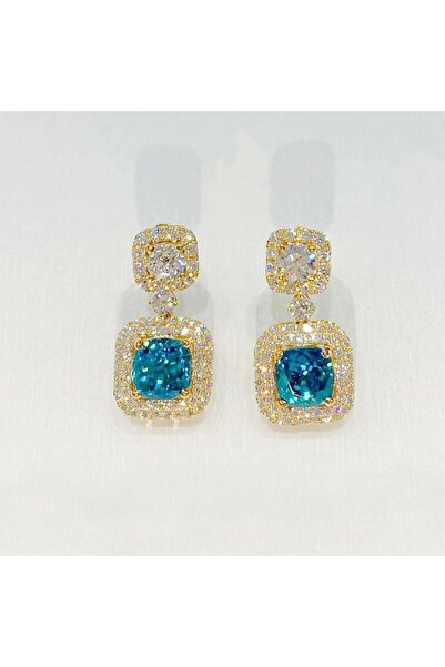 Choice WF3114-1 Luxury Golden Color Blue CZ Dangle Earrings Engagement Wedding Party Noble Women's Ear Acce