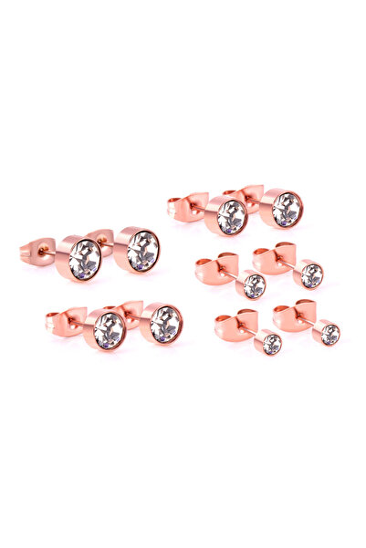Choice rose gold sets LUXUKISSKIDS 5pair/lot Round Zircon Stud Earring Set Stainless Steel Earings Brinco P