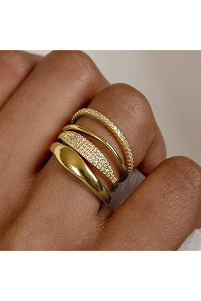 Choice 6 T0274 مجموعة خواتم عصرية من هويتان مكونة من 4 قطع للنساء باللون الذهبي/اللون الفضي مجوهرات الأصابع لامعة من الزركو