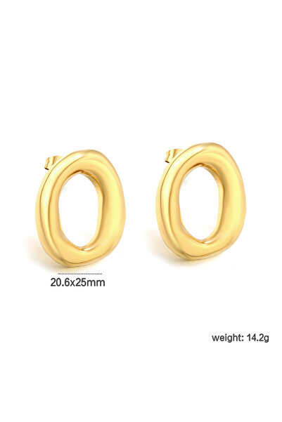 Choice EA5C2110G 1Pair of Vintage Circle Stainless Steel Gold Plated Earrings Niche Design Girls Fashion Je