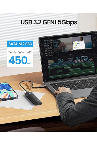 Orico Aluminum M.2 SATA SSD Enclosure (Tool-Free) USB 3.2 USB-C 5Gbps, 2230/2242/2260/2280 - Black