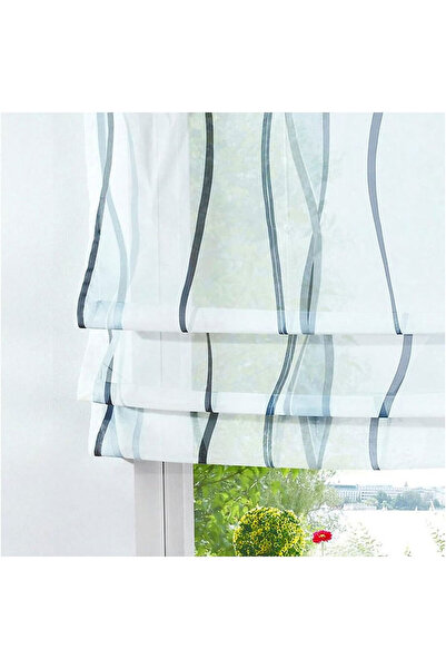 BAILEY Jo Voile Roman Blind with Wave Print Design, 100 x 140cm