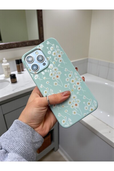 KVK PRİVACY iPhone 13 Pro Max Uyumlu Papatya Desenli Fıstık Yeşili Lansman Li...