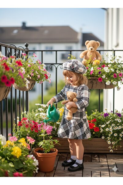Şimo Butik Kız Çocuk Kısa Elbise Şapka Takım Oduncu Kışlık Dar Kalıp Esnek Değil Beyaz