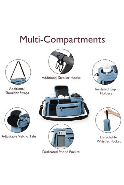 COOYA niversal Baby Stroller Organizer, 2 Insulated Cup Holder, Detachable Zippered Pocket