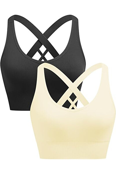 OEM Sutiene sport elastice, cu căptușeală, negru+vanilie S