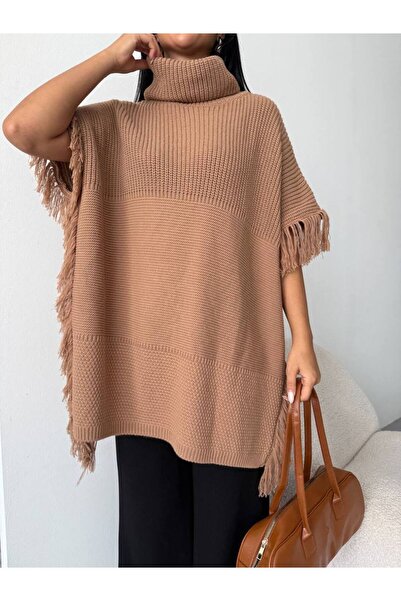 Azra Moda Style New Season Knitwear Tasseled Poncho Women