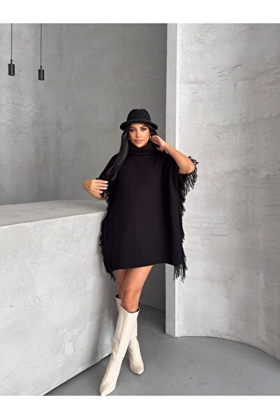 Azra Moda Style New Season Knitwear Tasseled Poncho Women